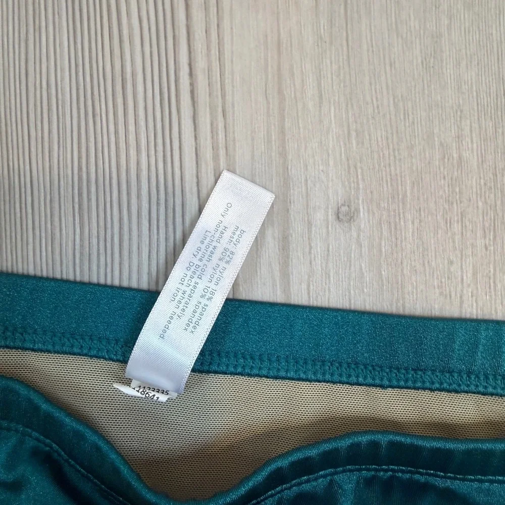 Swim by Cacique Teal Green Ruched High Waisted Caged Side Bikini Bottoms 32